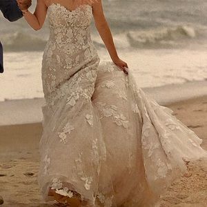 Maggie Sottero “Joelle” Ivory over Blush Lace Wedding gown